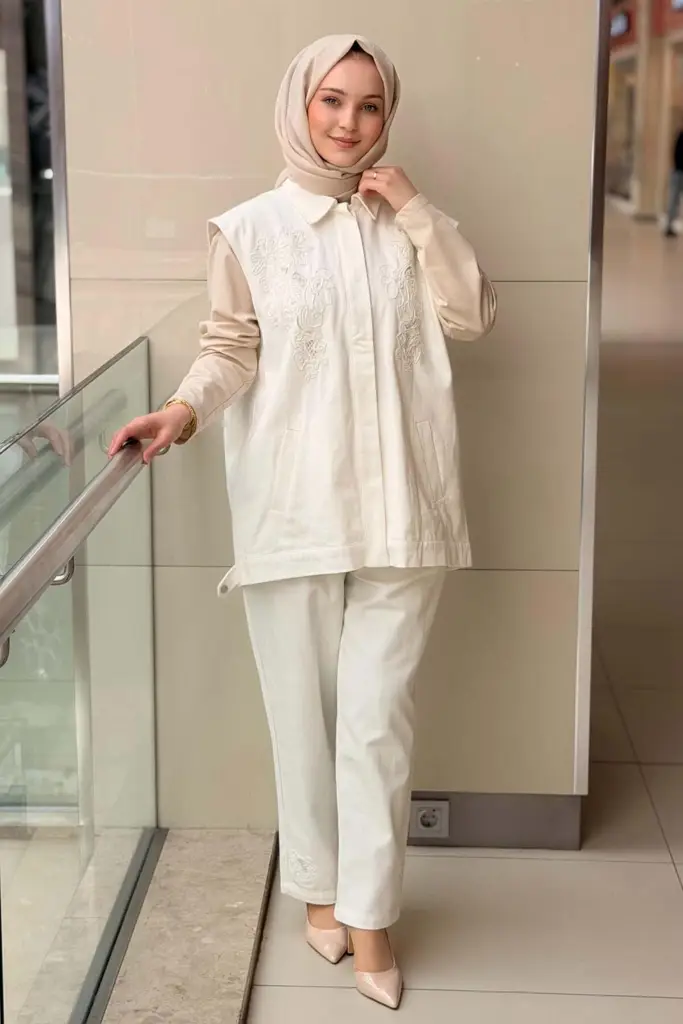 Ghisa Boncuk İşlemeli Önden Çıtçıtlı Yelek Pantolon Takım 9255