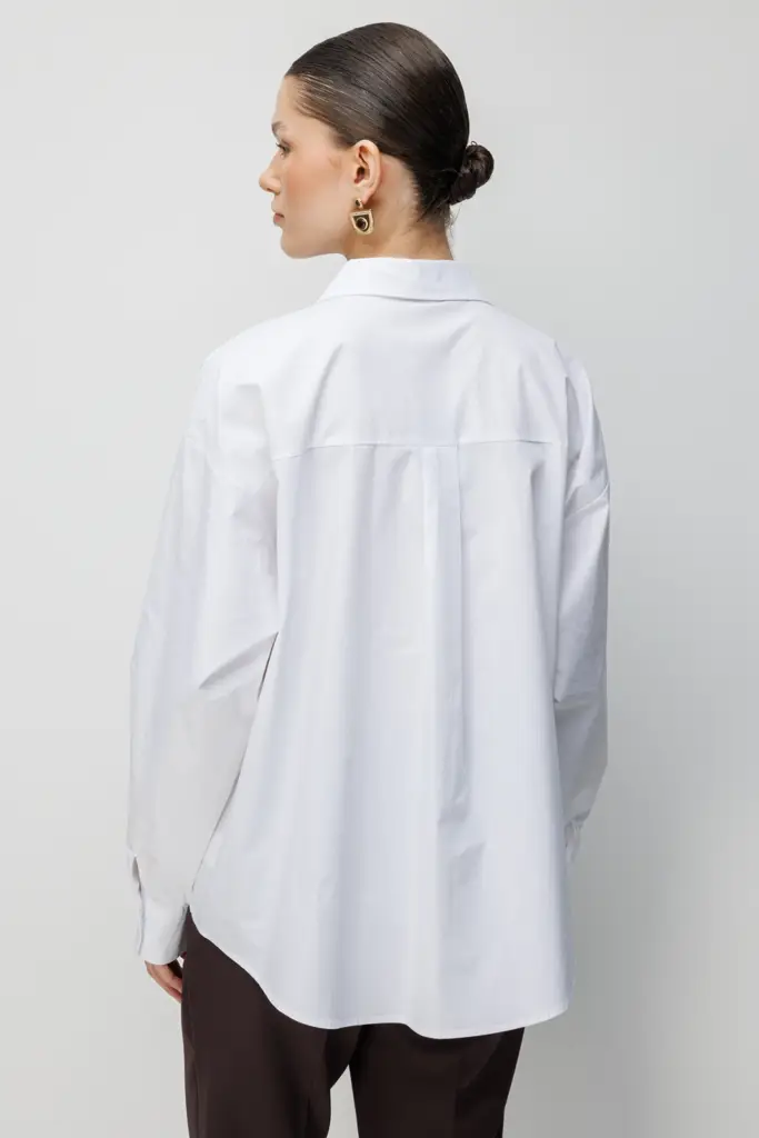 Ekol İşlemeli Oversize Pamuk Gömlek 02818
