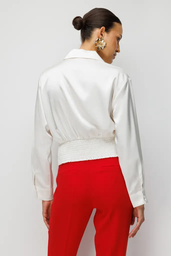 Ekol Büzgü Detaylı Saten Bluz 02870