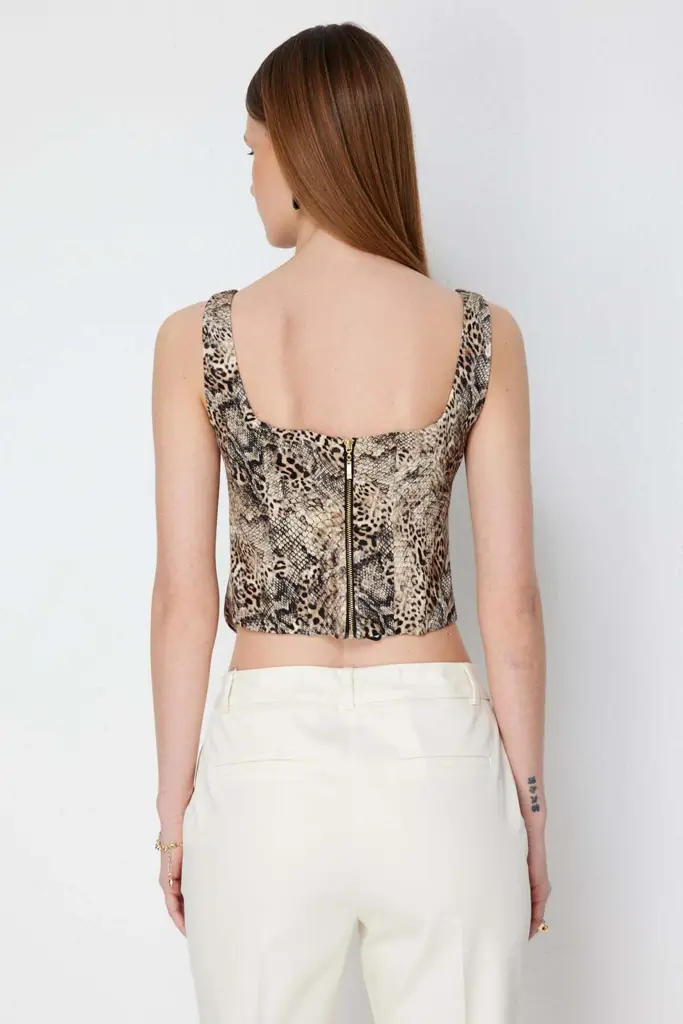 Ekol Kalın Askılı Korseli Crop Bluz 02062