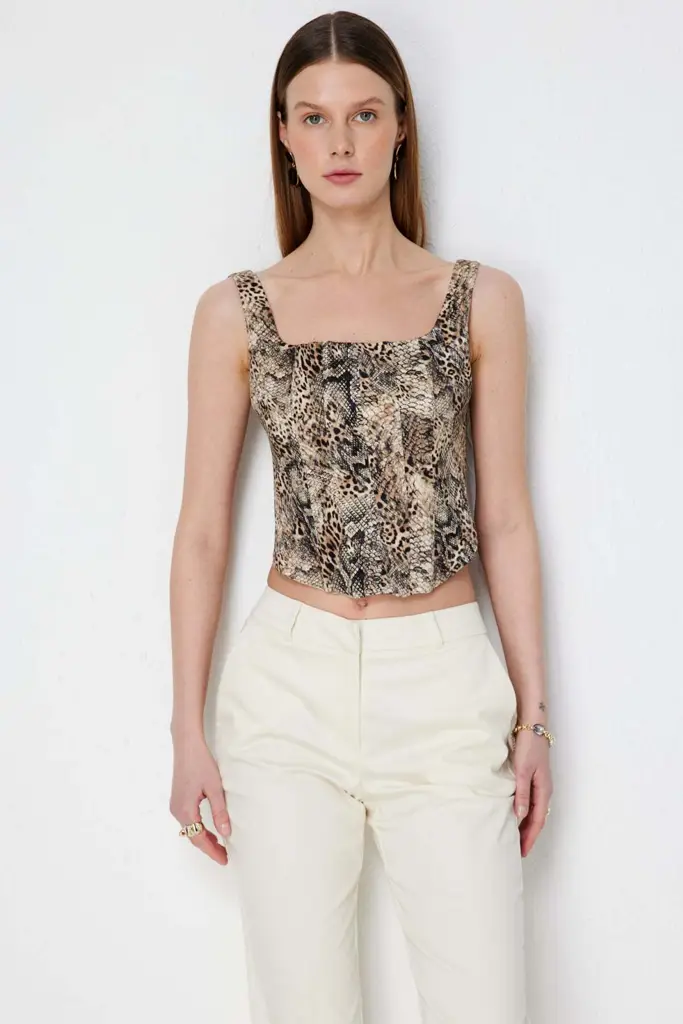 Ekol Kalın Askılı Korseli Crop Bluz 02062