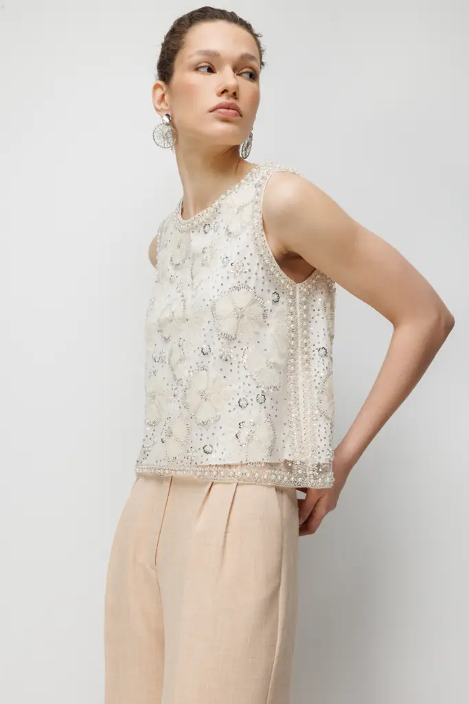Ekol Pullu Taş İşlemeli Bluz 02856